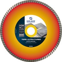 Lame de scie diamantée TERR Ultra Turbo pour le platelage de dalles et de matériaux extrêmement durs - Lame de scie diamantée Orange et Rouge avec dents turbo
