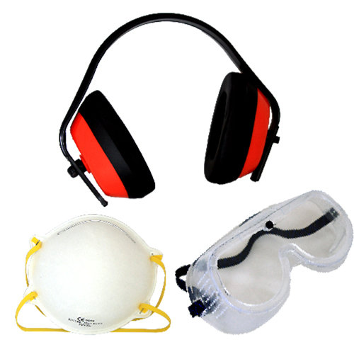 Protective work equipment Hearing protection, dust mask and safety goggles for tilers from KARL DAM