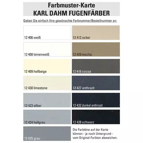 Colour sample card joint dyer KARL DAHM - Choose your favourite colour now