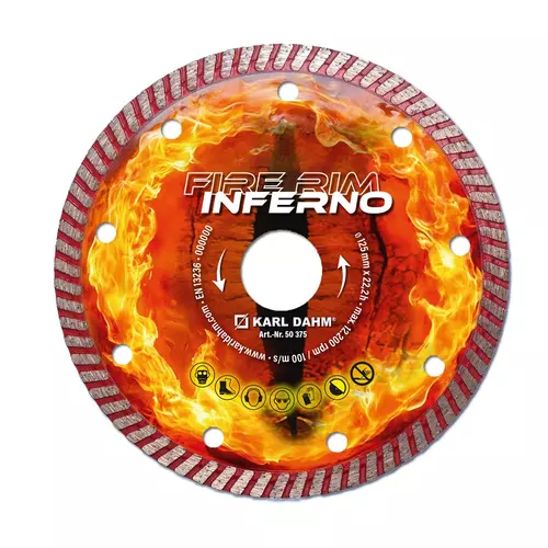 Disque à tronçonner diamanté Fire Rim Inferno Ø 125 mm pour des coupes précises dans les matériaux durs comme le granit et le béton