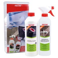 Ceramic care set from AKEMI with Crystal Clean cleaner and sanitary cleaner spray (500 ml each) in a plastic box