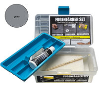 Fugenfärber-Set Farbe grau, 1 Fugenfärber Flasche 120 ml, 2 Borstenpinsel 2 und 4 mm breit und 1 Spezial-Reinigungsschwamm im Koffer von KARL DAHM