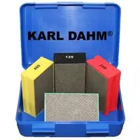 Diamond grinding pad set medium size, grit 60 - 400. diamond grinding pad green, black, red and yellow. Buy now at KARL DAHM